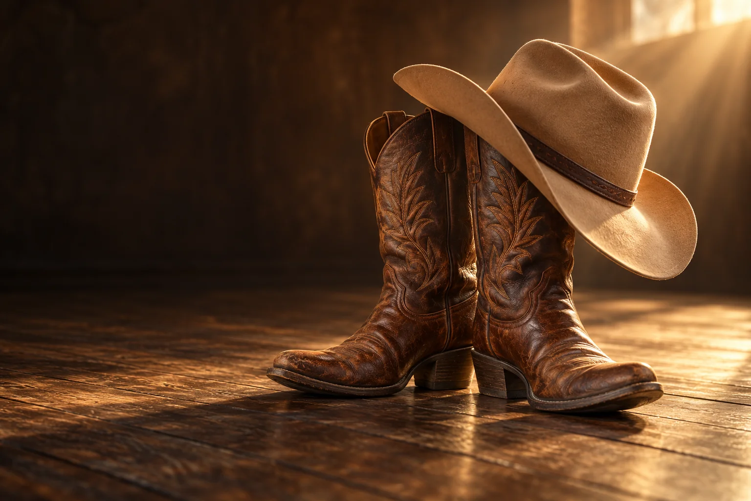 Dekoratives Westernmotiv mit Stiefeln und Cowboyhut